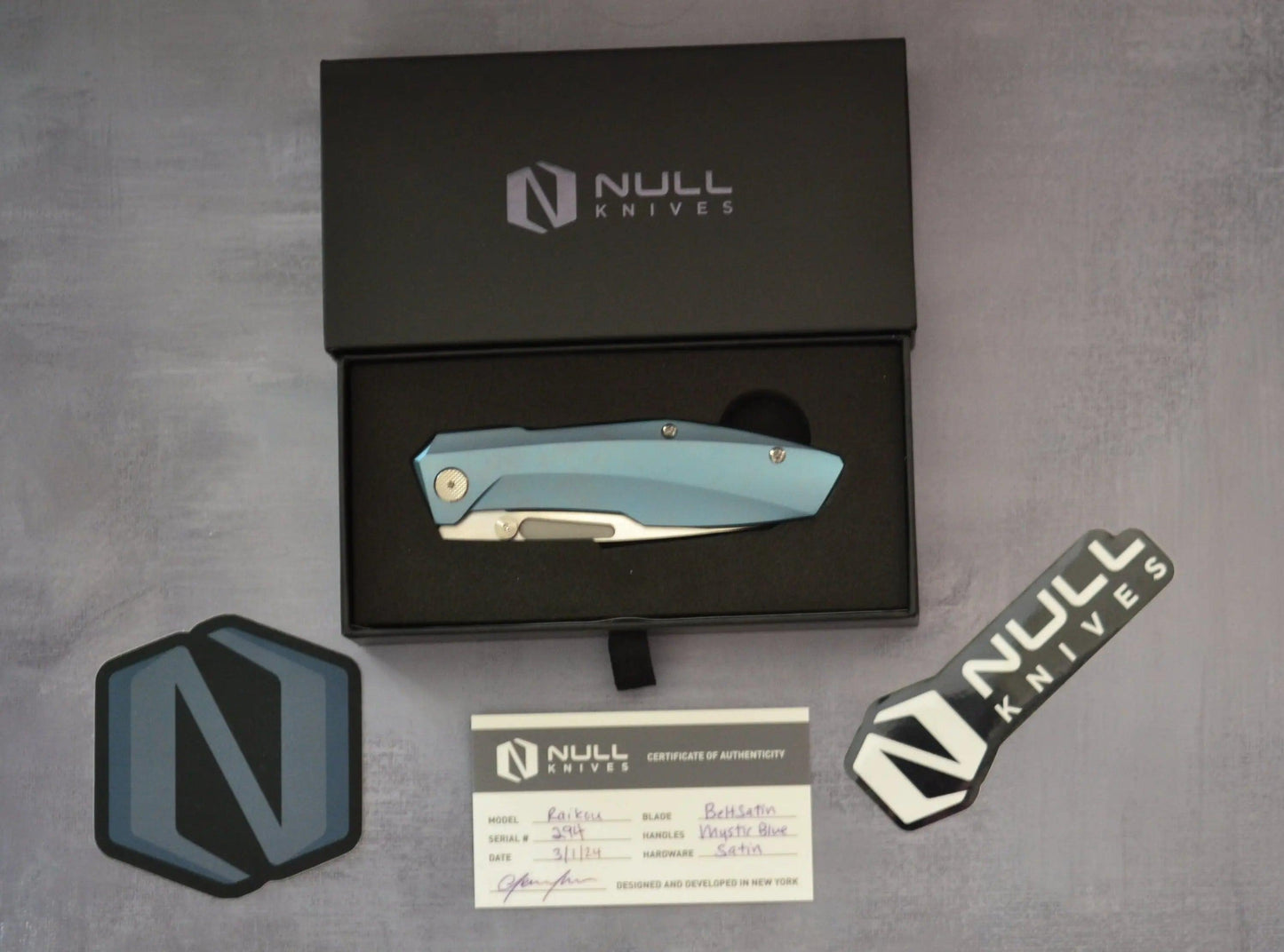 Null Knives-Null Knives Raikou - Blue/Belt Satin - Brand New-6-Urban Cutlery
