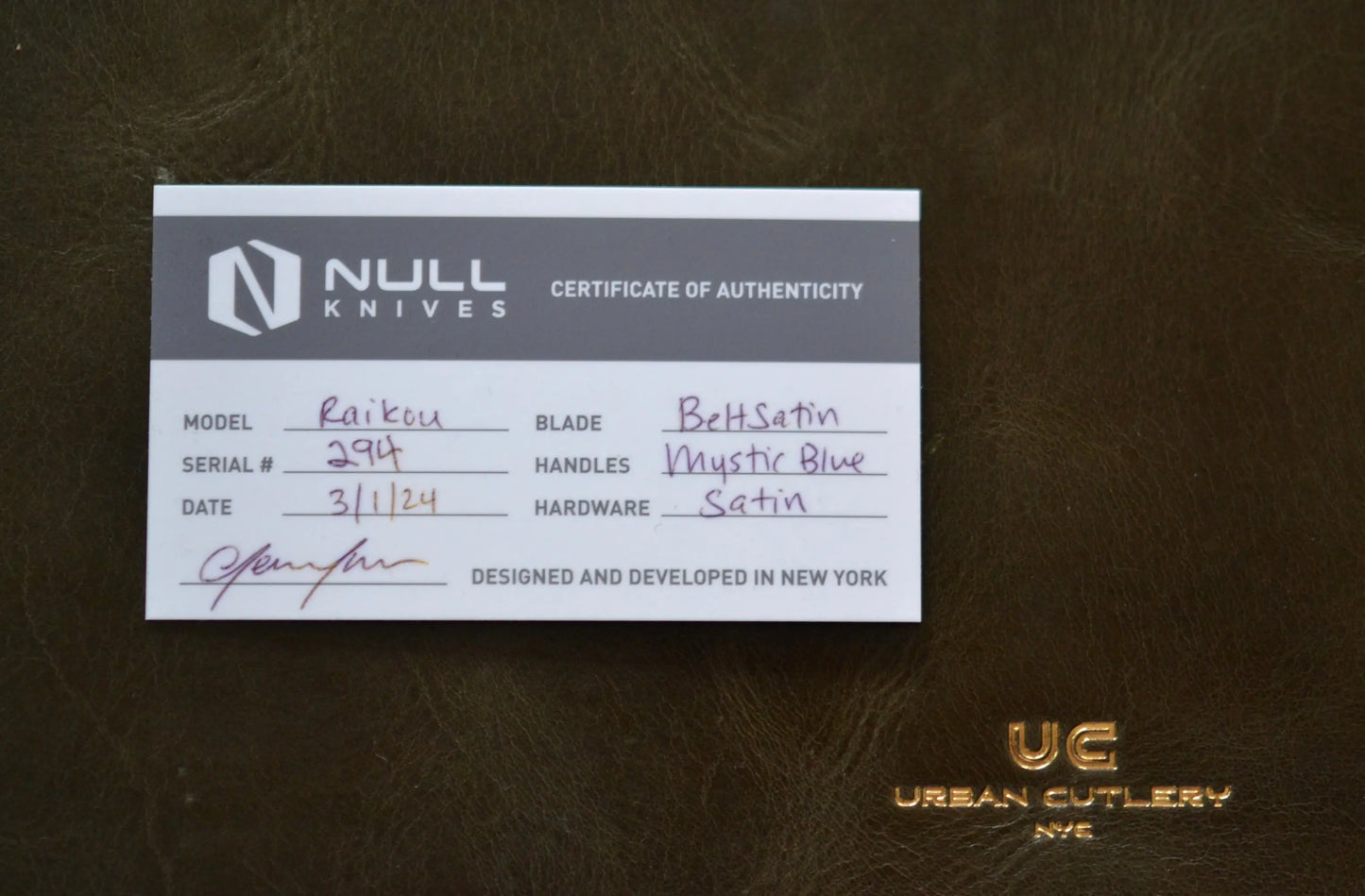 Null Knives-Null Knives Raikou - Blue/Belt Satin - Brand New-7-Urban Cutlery