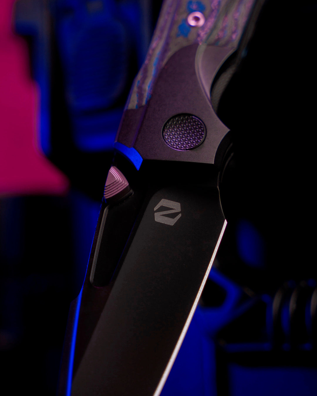 Null Knives-Null Knives UC Exclusive Voodoo Doll - Blurple Camo Carbon Handle - Matte DLC Vanax Blade /35-10-Urban Cutlery