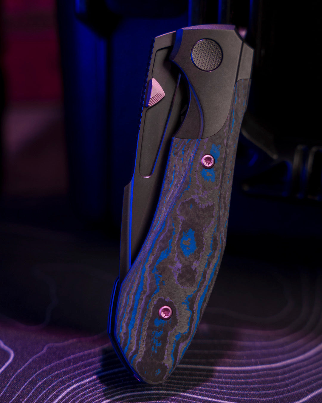 Null Knives-Null Knives UC Exclusive Voodoo Doll - Blurple Camo Carbon Handle - Matte DLC Vanax Blade /35-12-Urban Cutlery