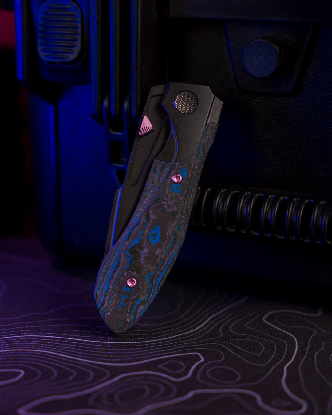 Null Knives-Null Knives UC Exclusive Voodoo Doll - Blurple Camo Carbon Handle - Matte DLC Vanax Blade /35-14-Urban Cutlery