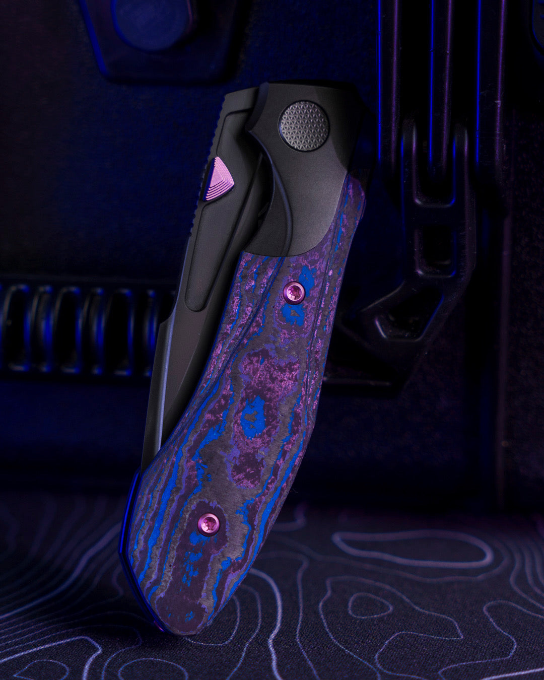 Null Knives-Null Knives UC Exclusive Voodoo Doll - Blurple Camo Carbon Handle - Matte DLC Vanax Blade /35-15-Urban Cutlery