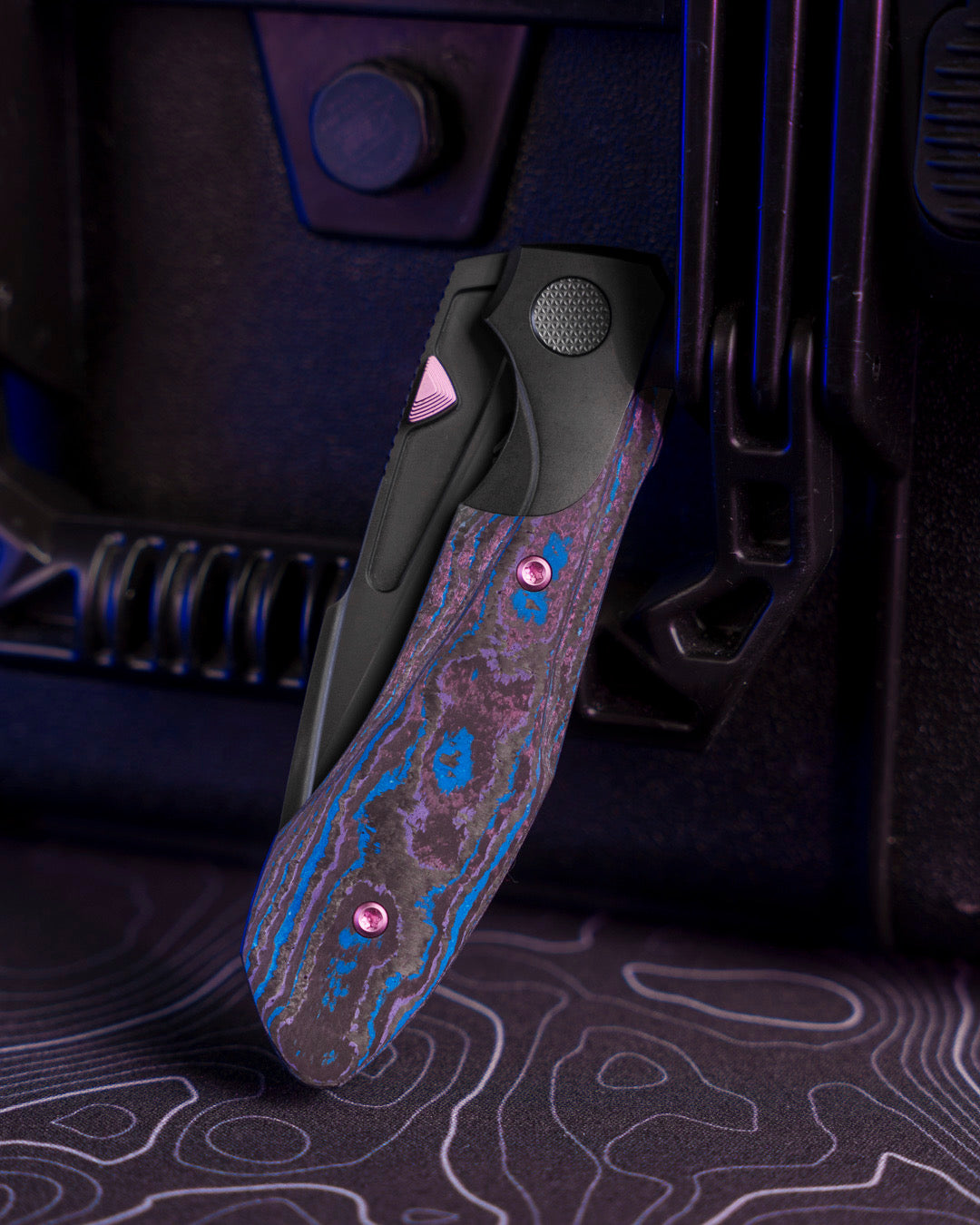 Null Knives-Null Knives UC Exclusive Voodoo Doll - Blurple Camo Carbon Handle - Matte DLC Vanax Blade /35-16-Urban Cutlery
