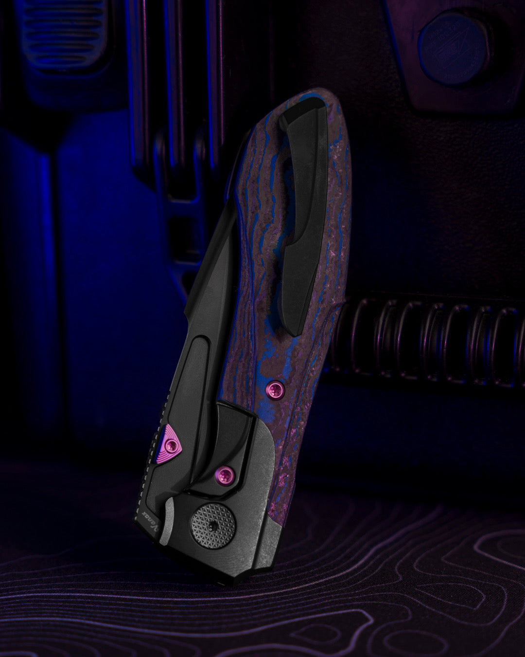 Null Knives-Null Knives UC Exclusive Voodoo Doll - Blurple Camo Carbon Handle - Matte DLC Vanax Blade /35-17-Urban Cutlery