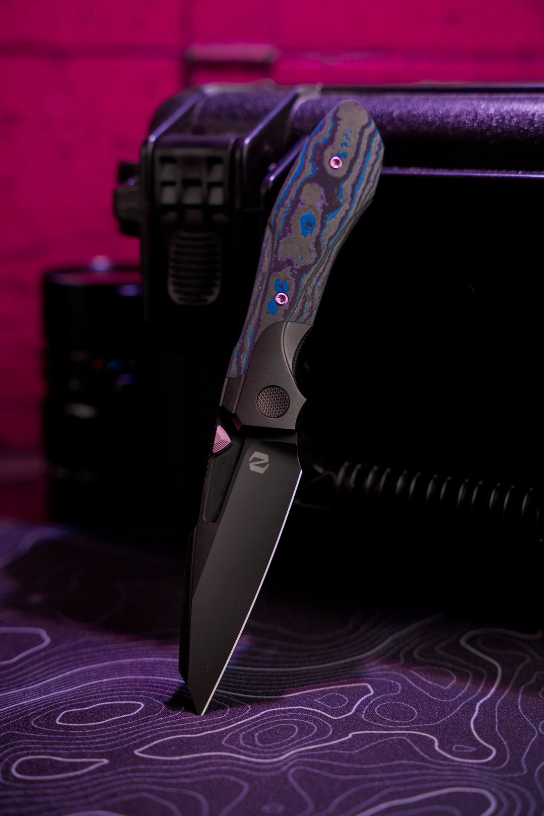 Null Knives-Null Knives UC Exclusive Voodoo Doll - Blurple Camo Carbon Handle - Matte DLC Vanax Blade /35-3-Urban Cutlery