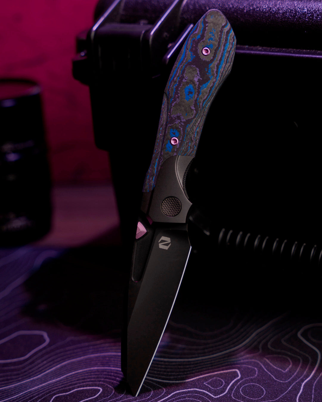 Null Knives-Null Knives UC Exclusive Voodoo Doll - Blurple Camo Carbon Handle - Matte DLC Vanax Blade /35-4-Urban Cutlery