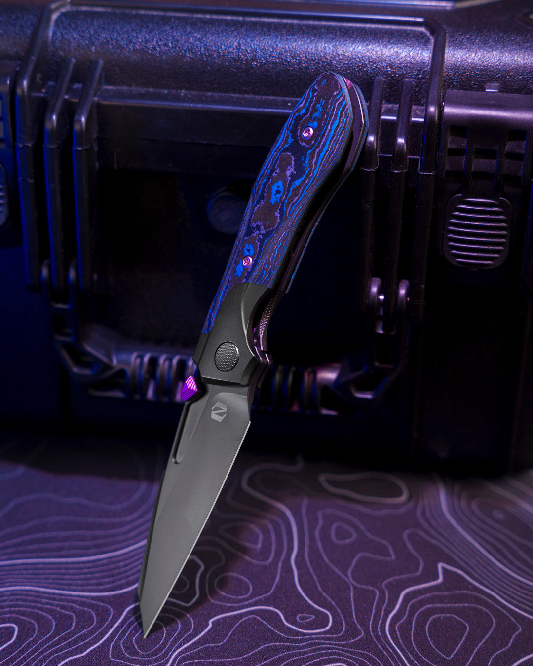 Null Knives-Null Knives UC Exclusive Voodoo Doll - Blurple Camo Carbon Handle - Matte DLC Vanax Blade /35-6-Urban Cutlery