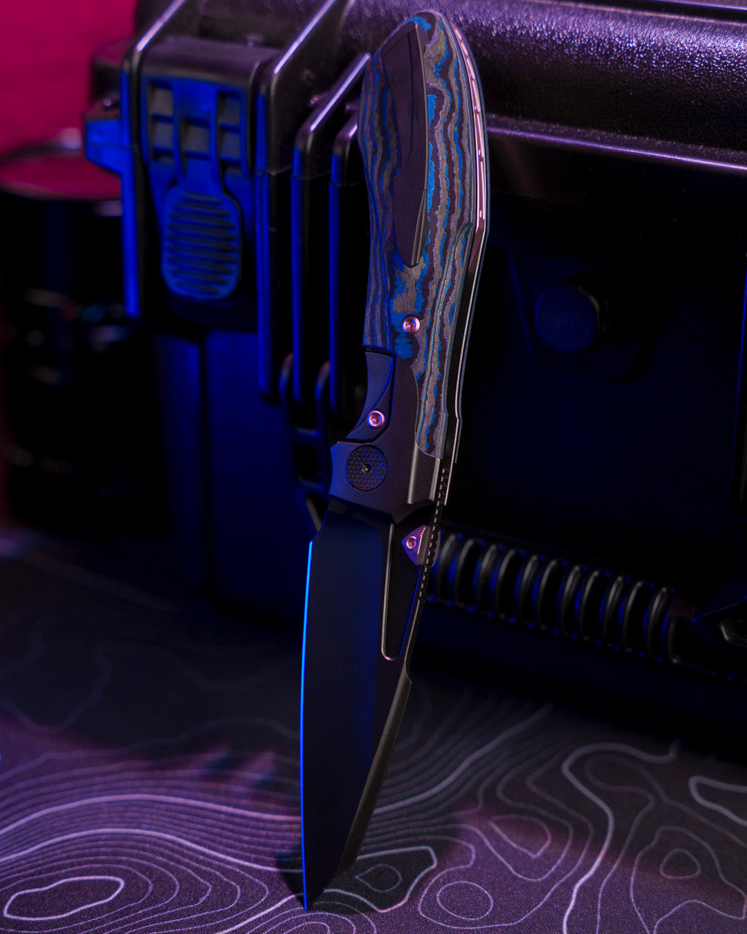 Null Knives-Null Knives UC Exclusive Voodoo Doll - Blurple Camo Carbon Handle - Matte DLC Vanax Blade /35-7-Urban Cutlery