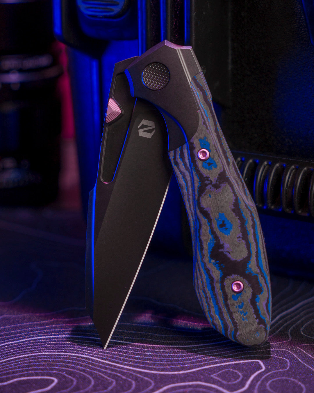 Null Knives-Null Knives UC Exclusive Voodoo Doll - Blurple Camo Carbon Handle - Matte DLC Vanax Blade /35-8-Urban Cutlery