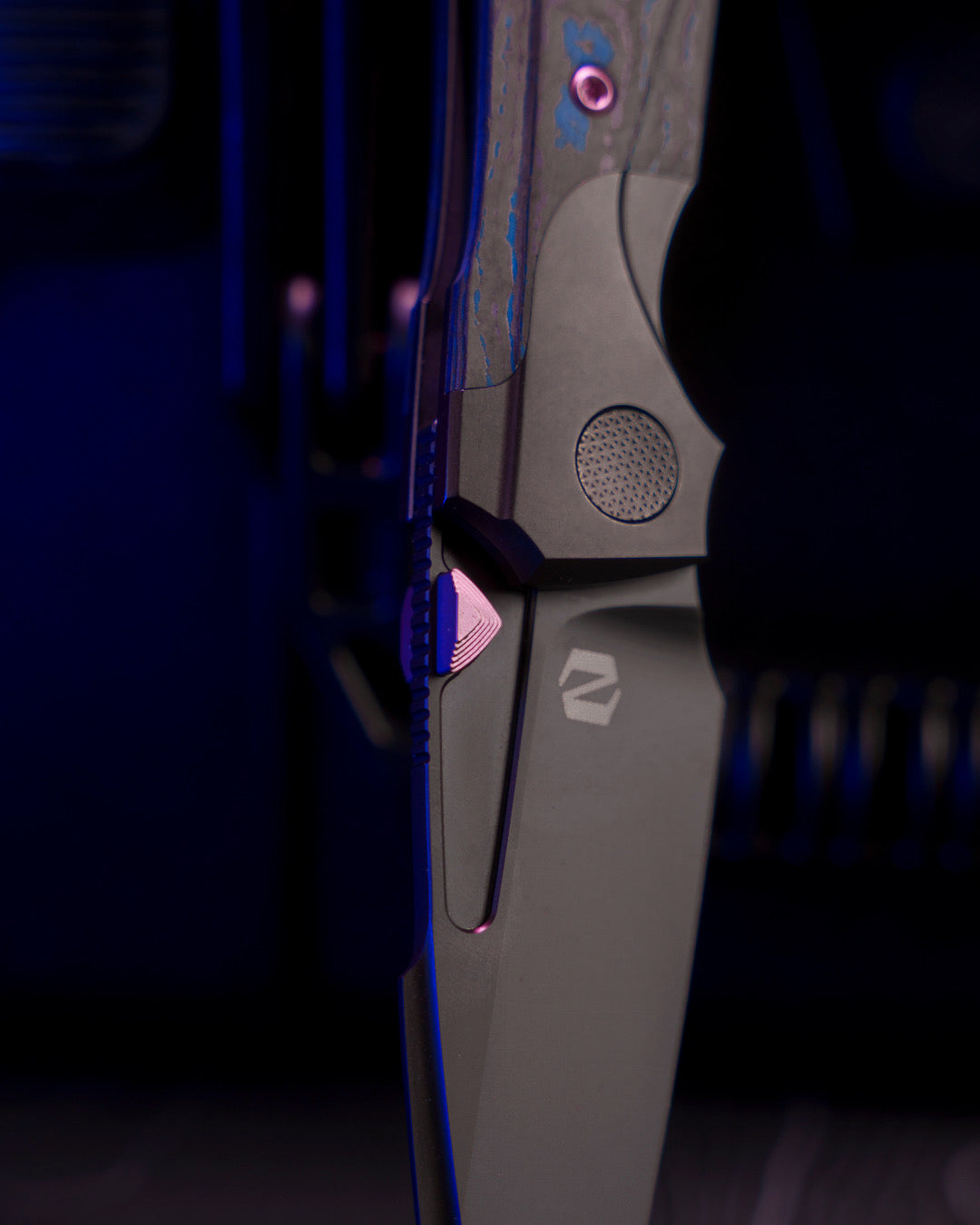 Null Knives-Null Knives UC Exclusive Voodoo Doll - Blurple Camo Carbon Handle - Matte DLC Vanax Blade /35-9-Urban Cutlery
