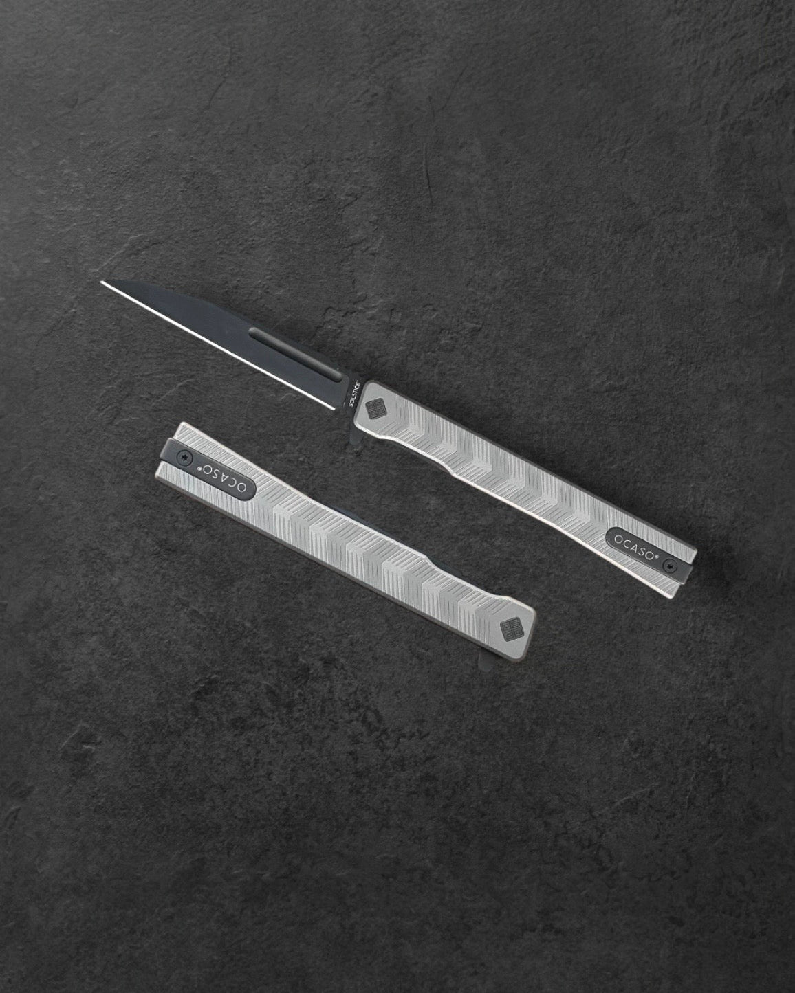 Ocaso Knives-Ocaso Knives Solstice - Textured Titanium Handle - Black PVD S35VN Blade-1-Urban Cutlery