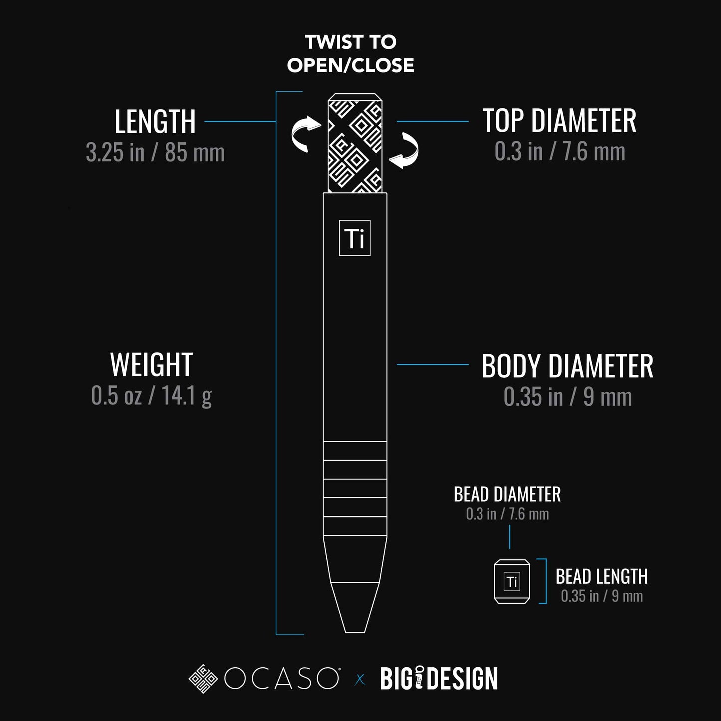 Ocaso Knives-Ocaso Titanium Mini Pen - Black DLC Titanium-4-Urban Cutlery