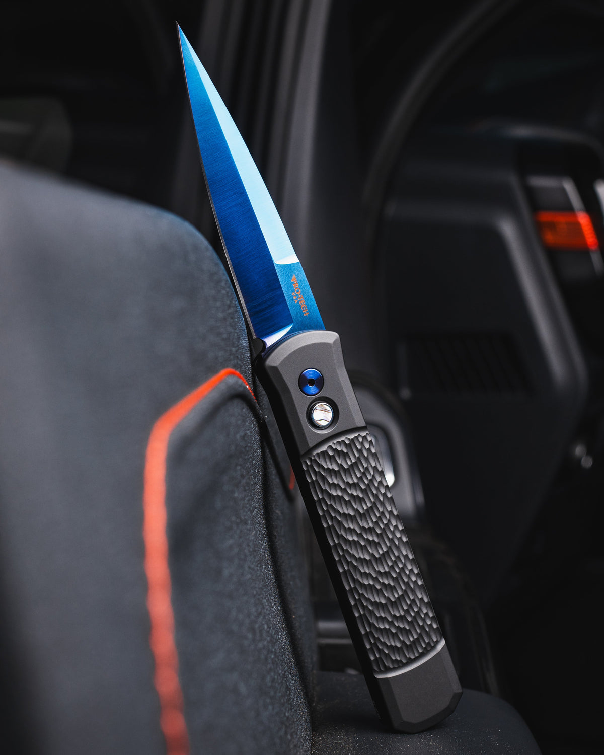 Pro-Tech CCKS Fall 2026 Exclusive CCKSF26.Godfather.1 Godfather AUTO - Jigged Black Handles - Sapphire Blue 154CM Blade - Abalone Button - Sapphire Blue Hardware /40