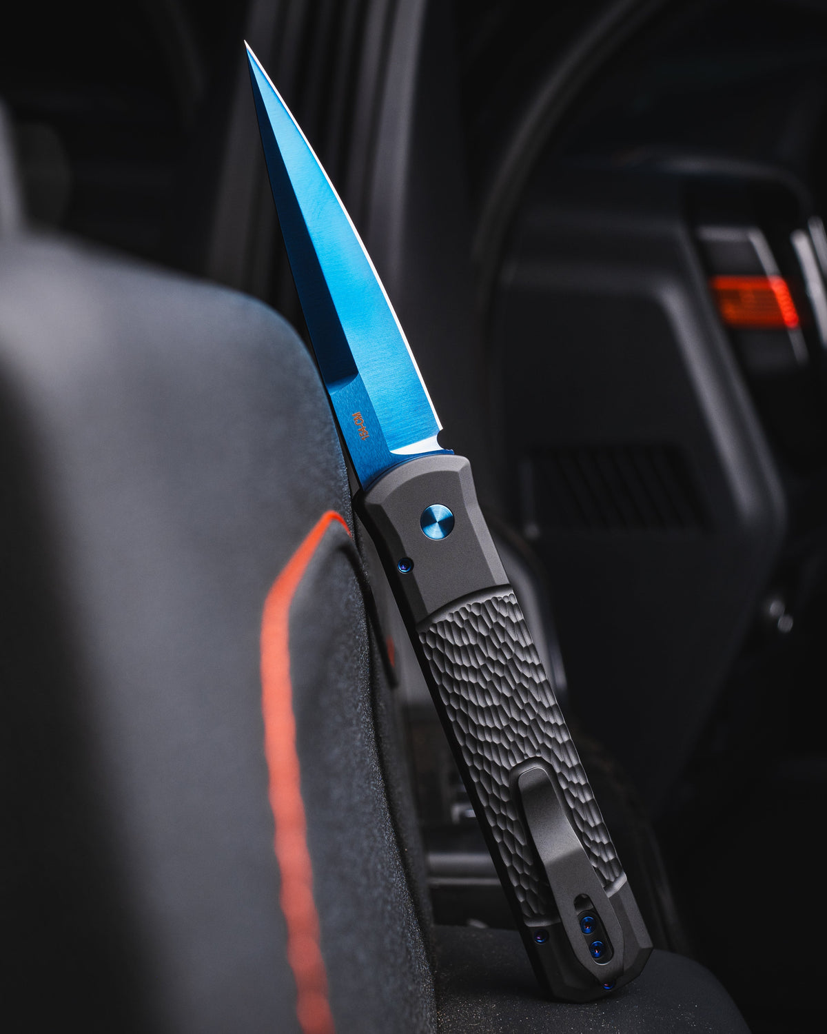 Pro-Tech CCKS Fall 2026 Exclusive CCKSF26.Godfather.1 Godfather AUTO - Jigged Black Handles - Sapphire Blue 154CM Blade - Abalone Button - Sapphire Blue Hardware /40