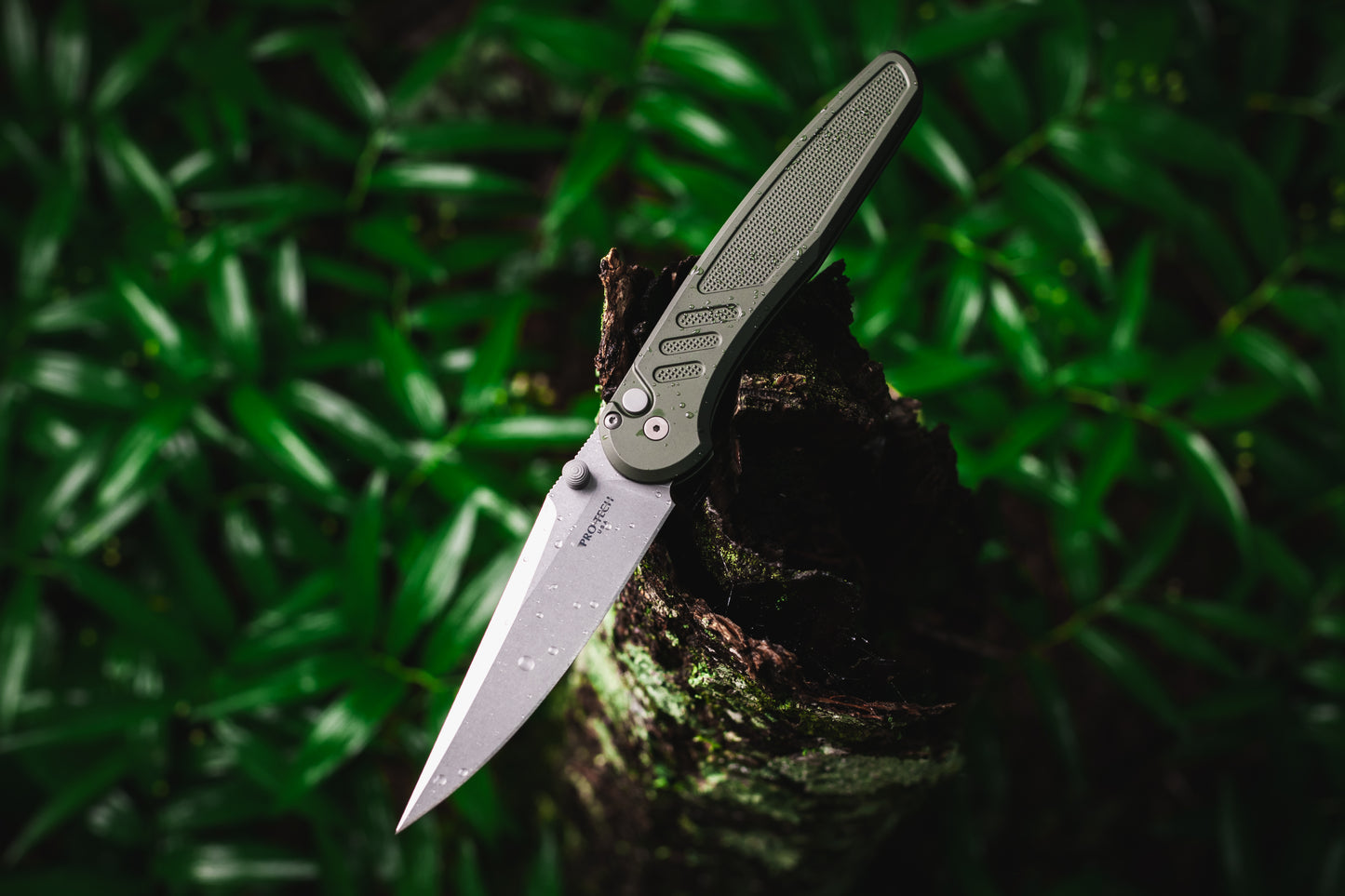 Pro-Tech x Peace Neighbor Avalon PN1101.Green  - Knurled Green Aluminum Handle - Stonewash Magnacut Blade - Blasted Thumb Studs and Hardware - Blasted Long Deep Carry Clip