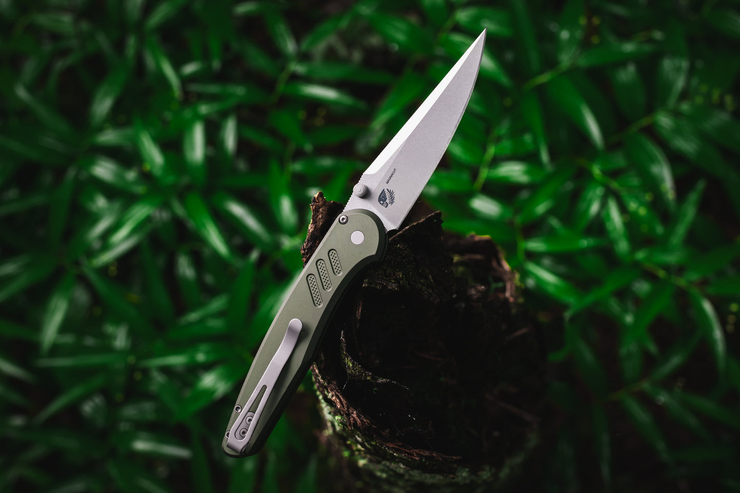 Pro-Tech x Peace Neighbor Avalon PN1101.Green  - Knurled Green Aluminum Handle - Stonewash Magnacut Blade - Blasted Thumb Studs and Hardware - Blasted Long Deep Carry Clip