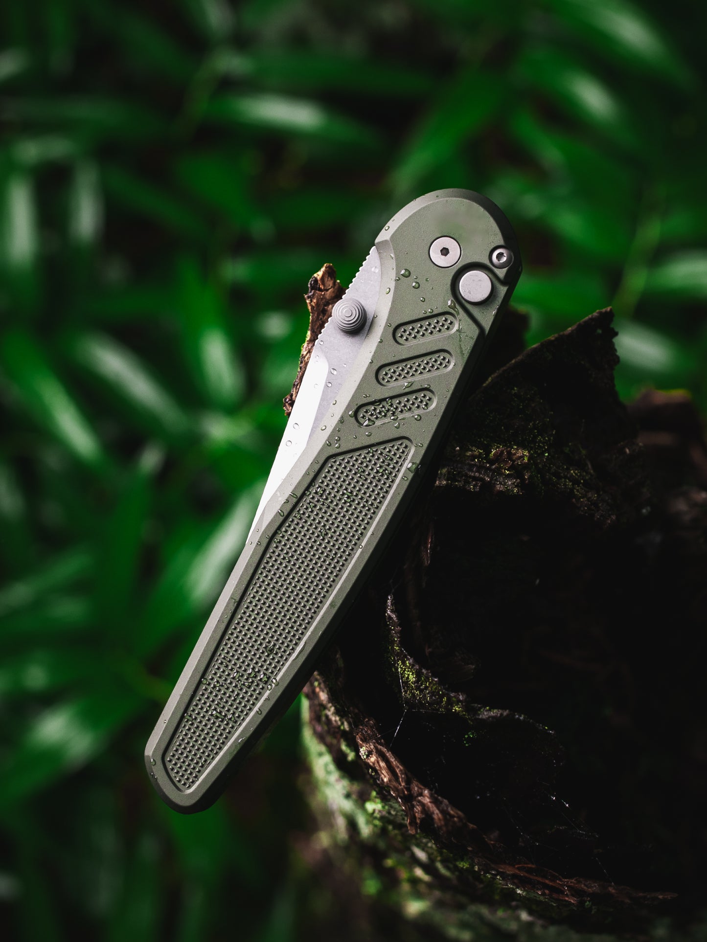 Pro-Tech x Peace Neighbor Avalon PN1101.Green  - Knurled Green Aluminum Handle - Stonewash Magnacut Blade - Blasted Thumb Studs and Hardware - Blasted Long Deep Carry Clip
