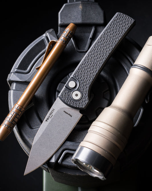 Chaves x ProTech Scapegoat RCS1105 Auto - Carbide Textured Black Handles - Stonewash MAGNAMAX Blade