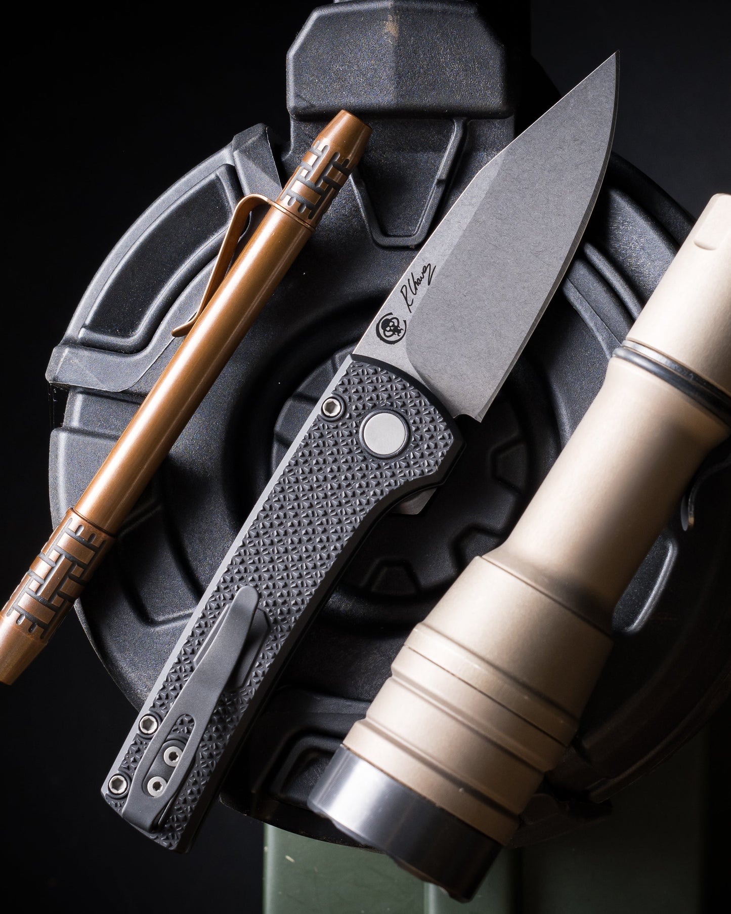 Chaves x ProTech Scapegoat RCS1105 Auto - Carbide Textured Black Handles - Stonewash MAGNAMAX Blade