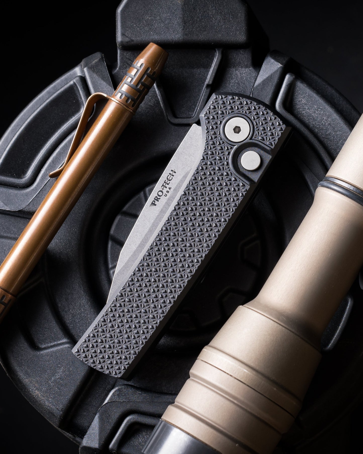 Chaves x ProTech Scapegoat RCS1105 Auto - Carbide Textured Black Handles - Stonewash MAGNAMAX Blade