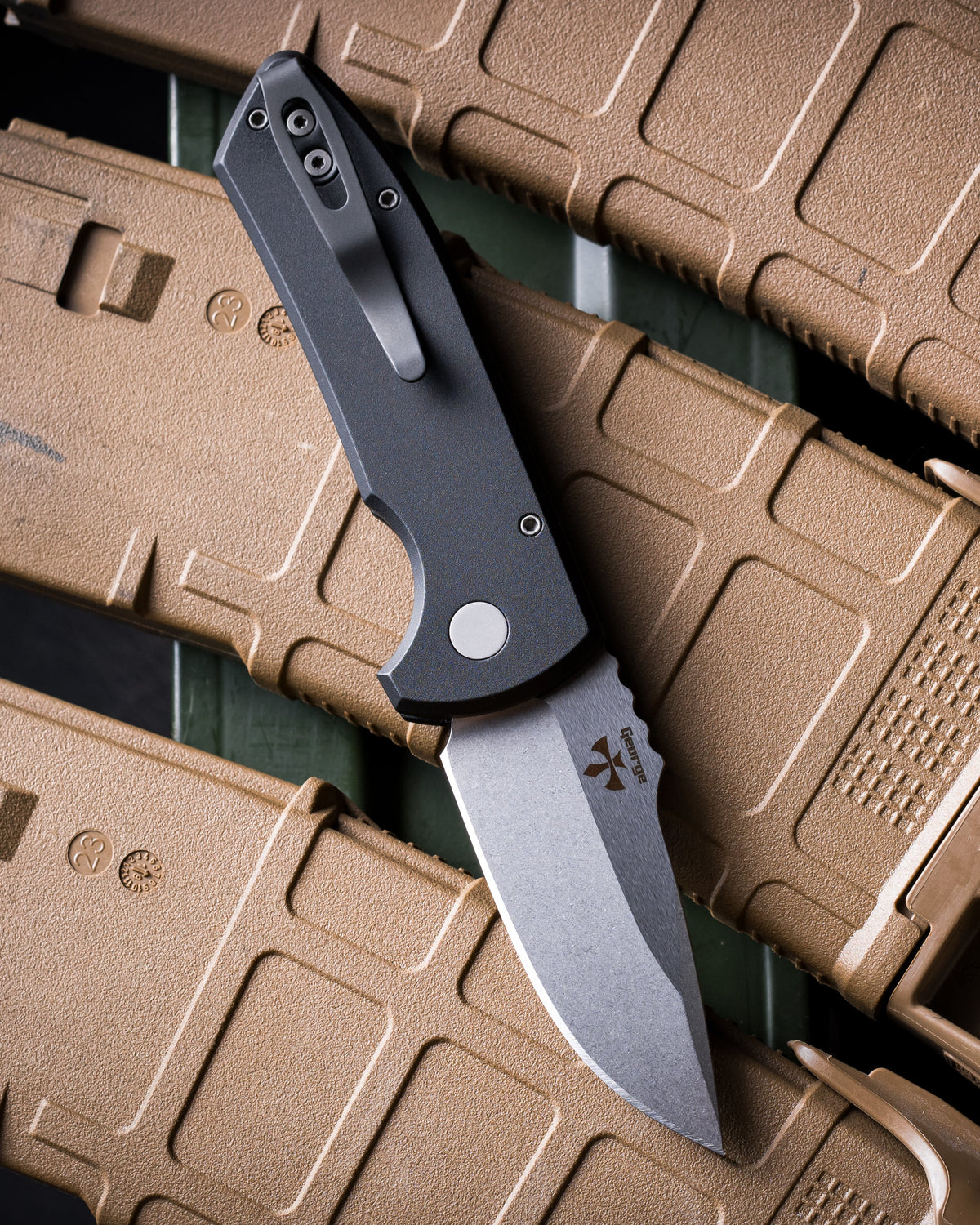 Pro-Tech x Les George LG405 SBR AUTO - Machined Texture Black Handle - s35vn Blade - Blasted Hardware