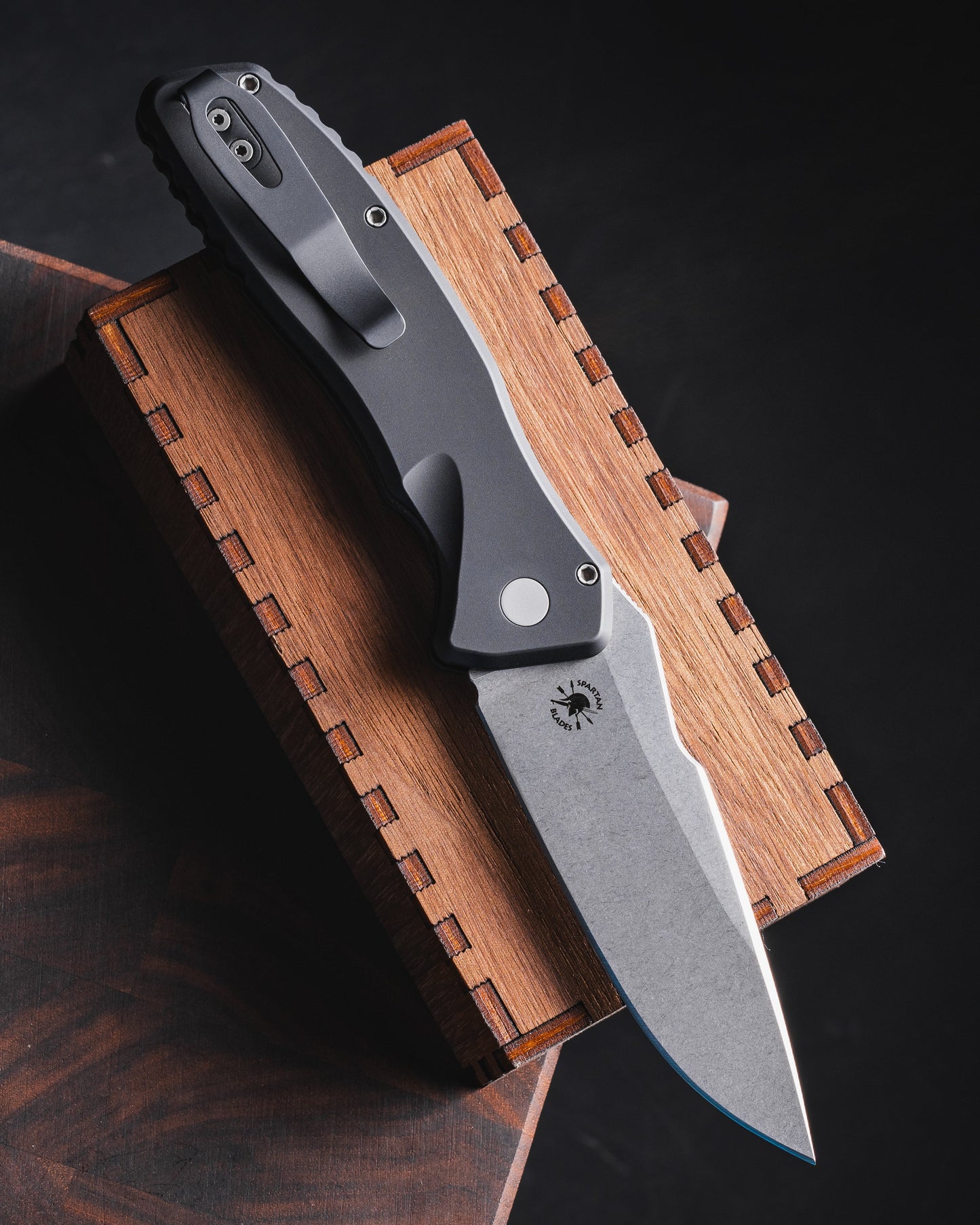 ProTech x Spartan Blades Pallas SB1101 Auto - Black Handles - Stonewash Magnacut Blade - Blasted Hardware