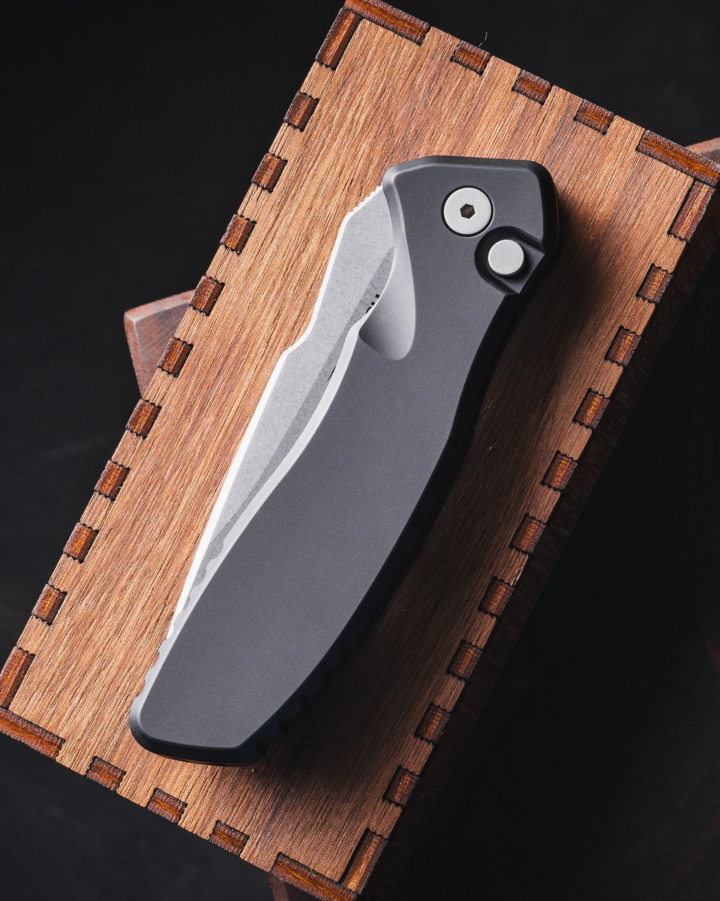 ProTech x Spartan Blades Pallas SB1101 Auto - Black Handles - Stonewash Magnacut Blade - Blasted Hardware
