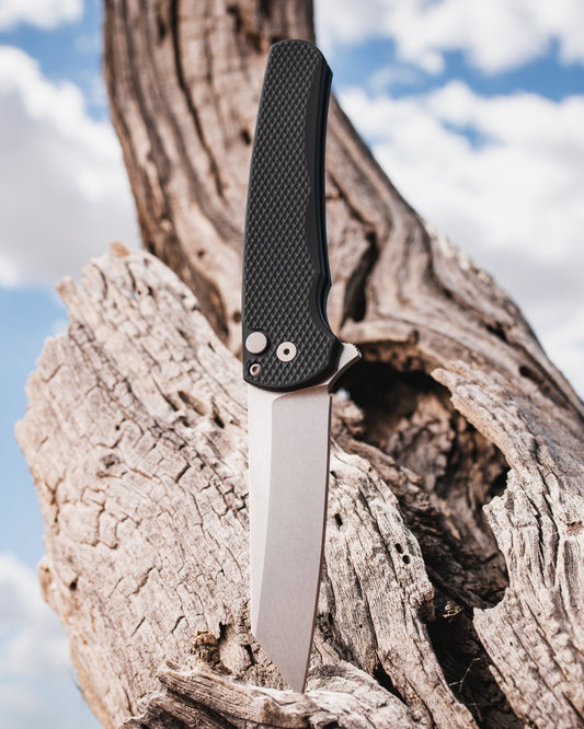 Pro-Tech 5405 Malibu - Textured Black Handle - Stonewash Reverse Tanto Magnacut Blade