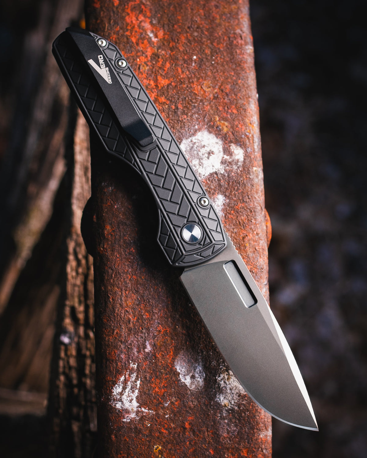 Pro-Tech CCKSF26.VERO.1 CCKS Fall 2026 Exclusive Vero Synapse 2 Auto - Black Herringbone Textured Handle - Smoky Grey Magnacut Blade - Black Lip Pearl Button - DLC Black Clip /50