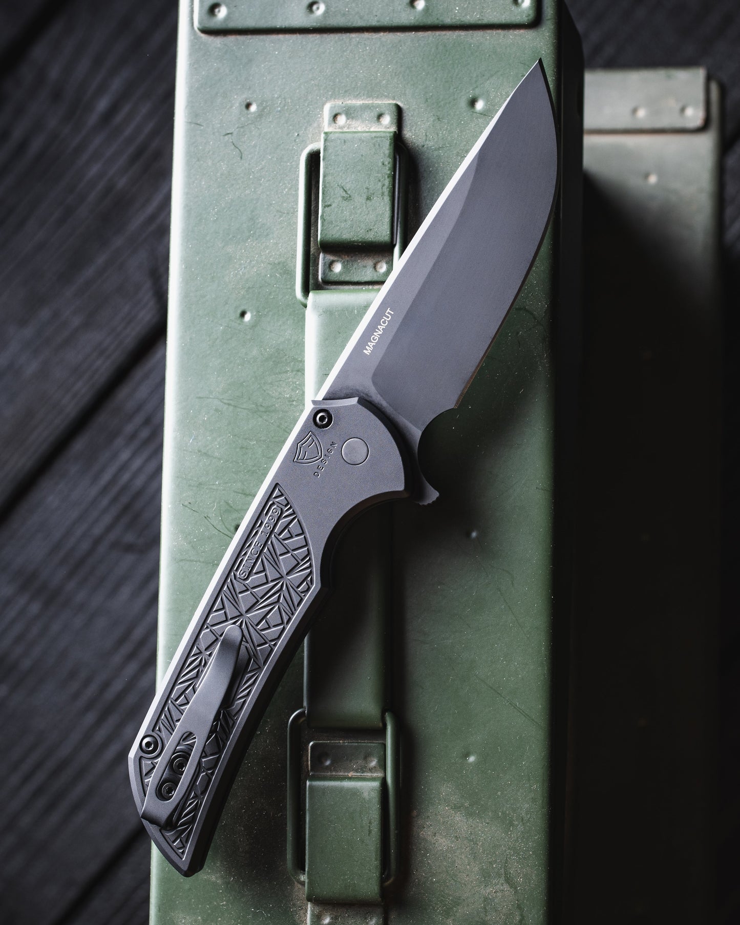 Pro-Tech MX106.Nexus Nexus Mordax - "Nexus" Textured Black Handle - DLC Black Magnacut Blade - DLC Black Mini Deep Carry Clip