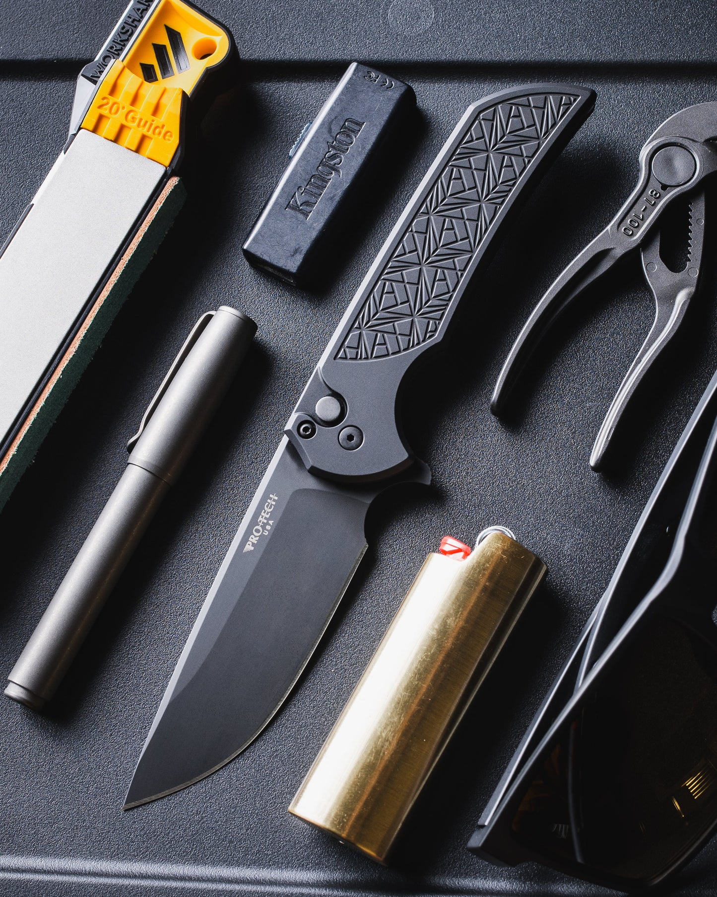 Pro-Tech MX106.Nexus Nexus Mordax - "Nexus" Textured Black Handle - DLC Black Magnacut Blade - DLC Black Mini Deep Carry Clip
