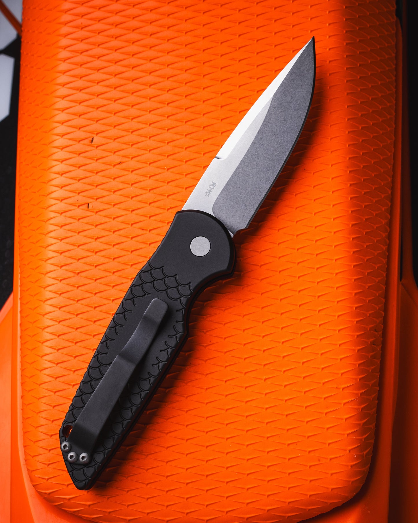 Pro-Tech X1.SW TR-3 AUTO - Black "Fish Scale" Handle - Stonewash 154cm Blade - Blasted Hardware
