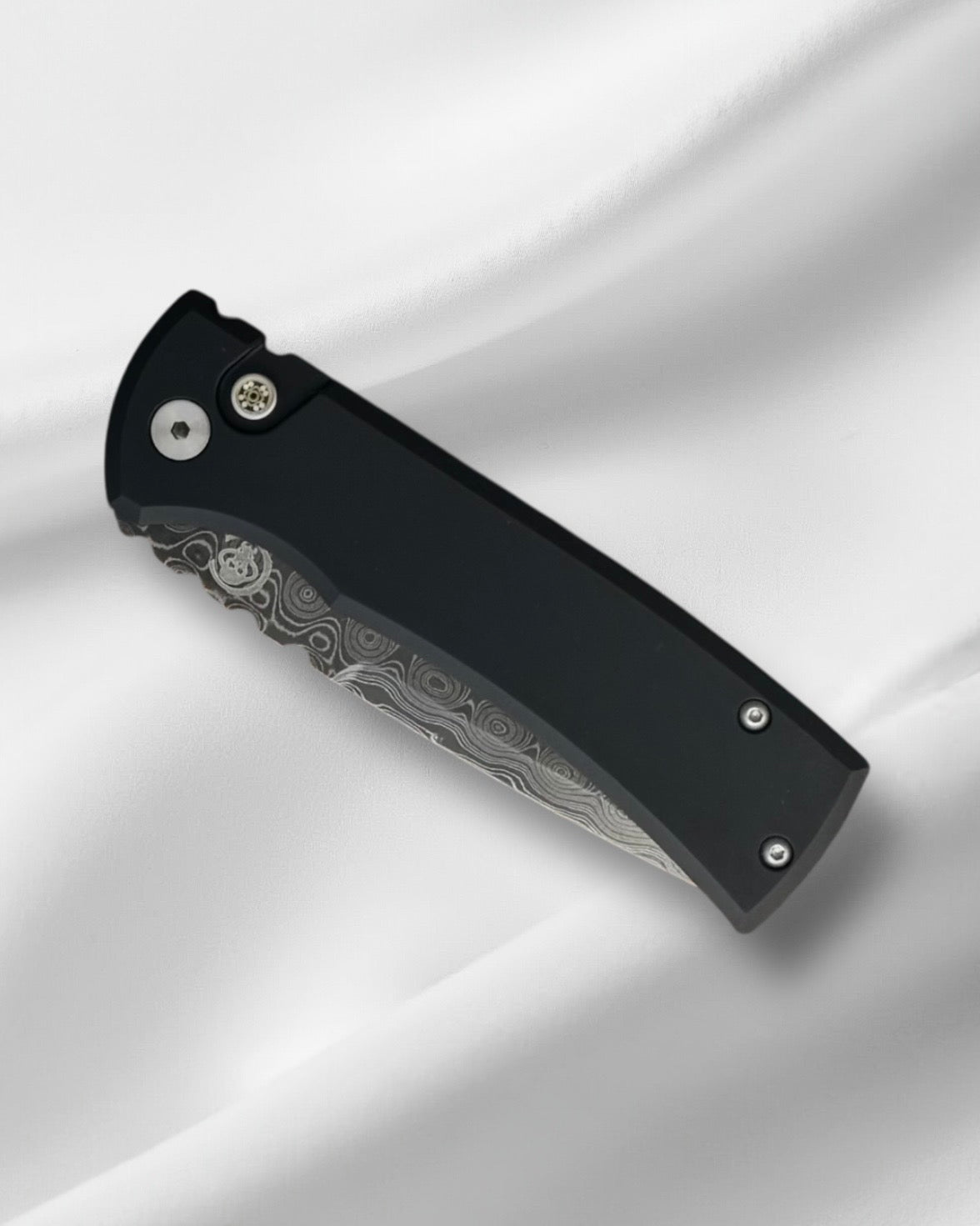 Pro-Tech-Chaves x Pro-Tech 229 Redencion Auto - Black Handles - Damascus Drop Point Blade-3-Urban Cutlery