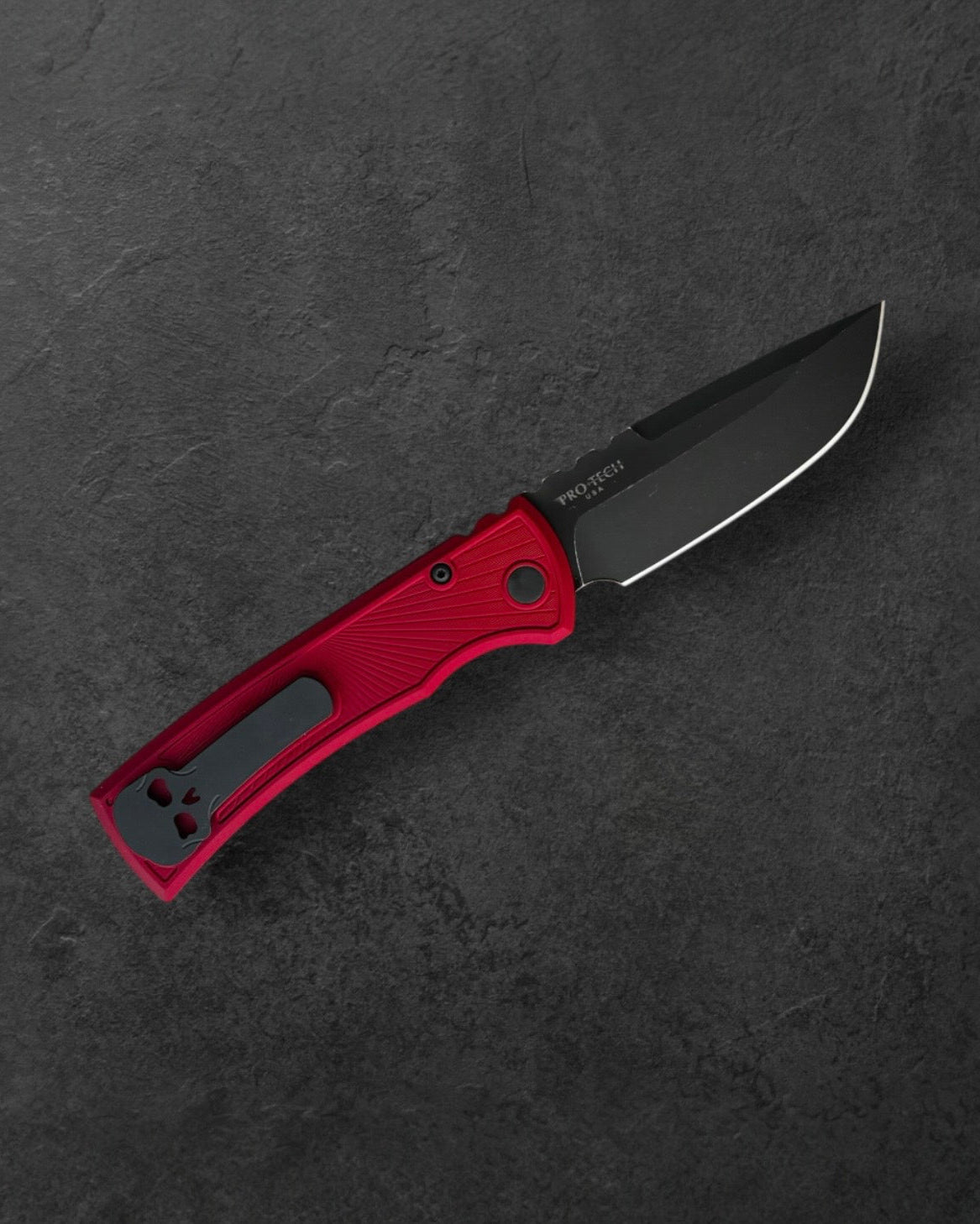 Pro-Tech-Chaves x Pro-Tech 229 Redencion Auto - Red Key Milled Handles - Battle Worn DLC Black Drop Point S35vn Blade-2-Urban Cutlery