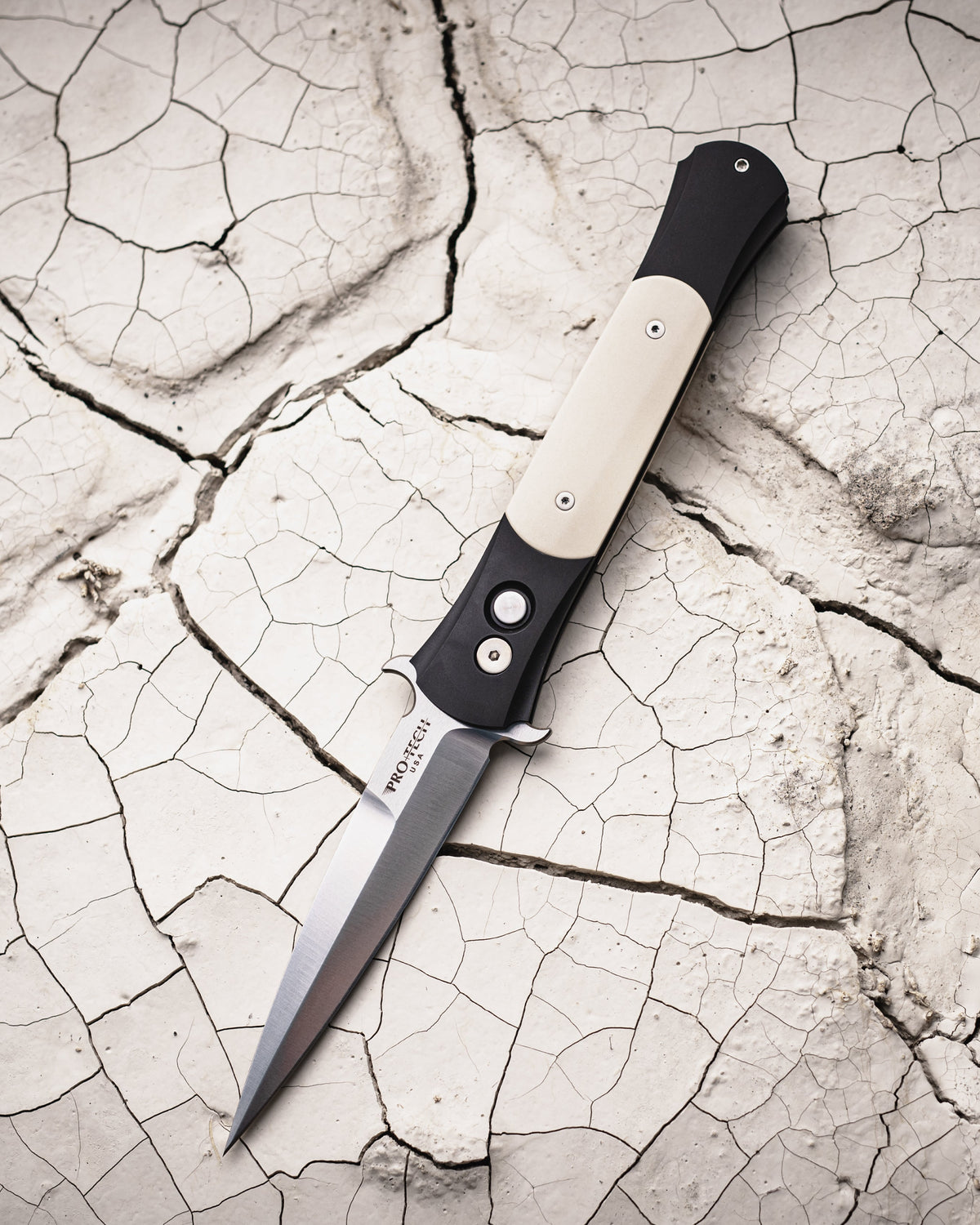 Pro-Tech-Pro-Tech 1951 Large Don - TUXEDO (Black Handle w/ Ivory Micarta Inlay) Handles - Satin Fully 3D Machined 154cm Blade - Satin Hardware-1-Urban Cutlery