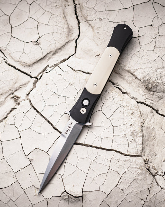 Pro-Tech-Pro-Tech 1951 Large Don - TUXEDO (Black Handle w/ Ivory Micarta Inlay) Handles - Satin Fully 3D Machined 154cm Blade - Satin Hardware-1-Urban Cutlery