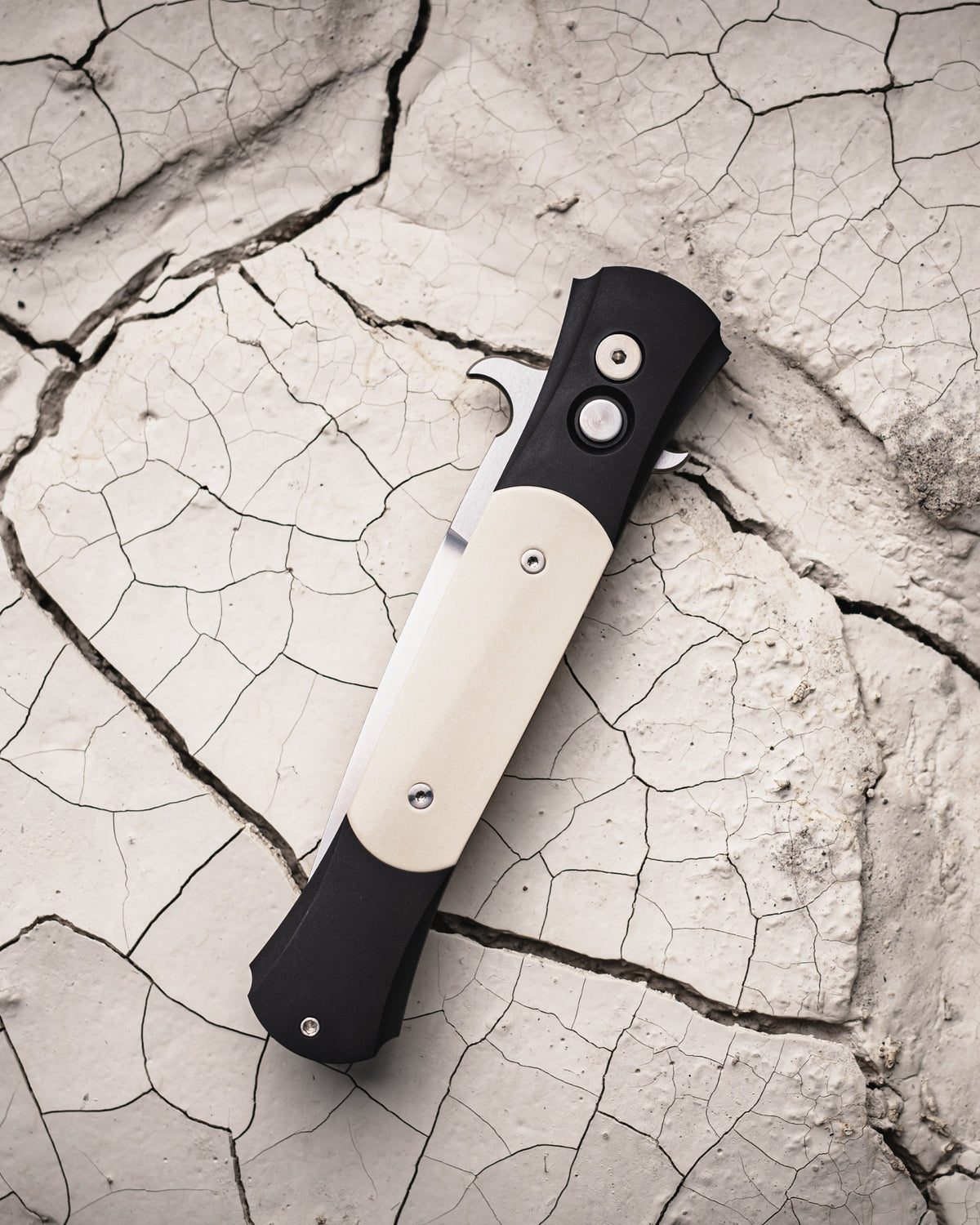 Pro-Tech-Pro-Tech 1951 Large Don - TUXEDO (Black Handle w/ Ivory Micarta Inlay) Handles - Satin Fully 3D Machined 154cm Blade - Satin Hardware-3-Urban Cutlery