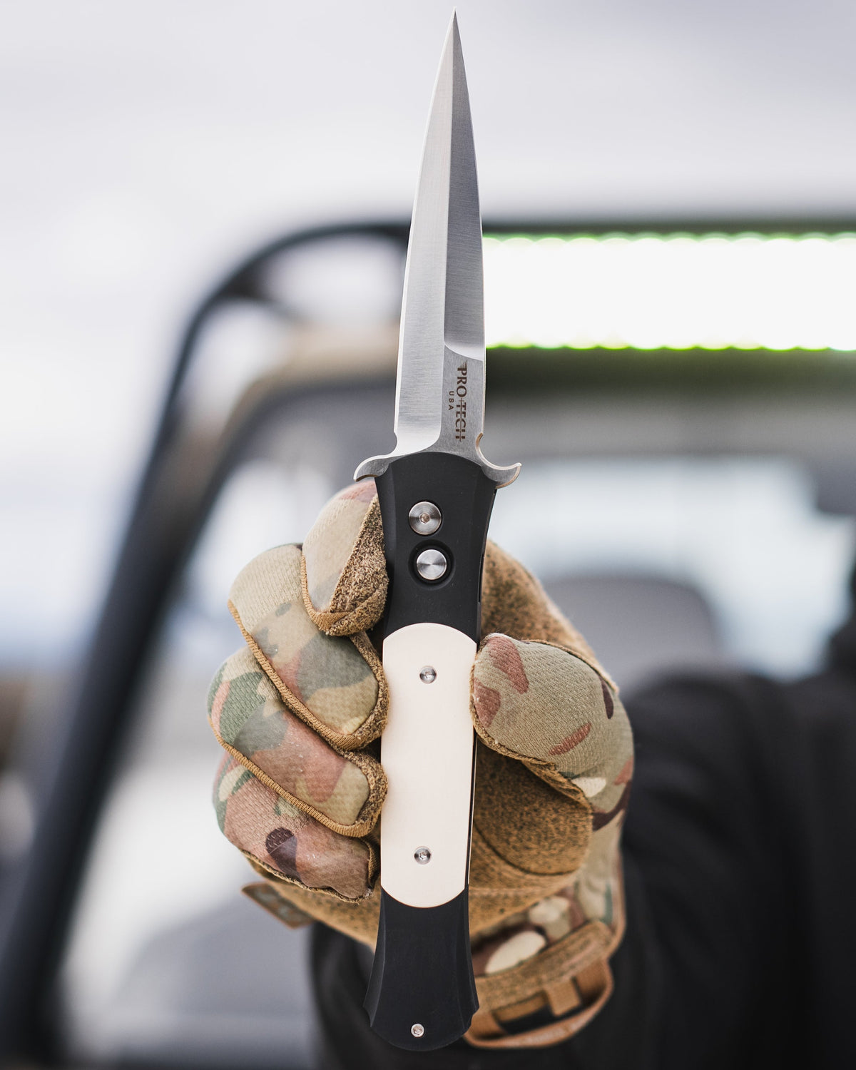 Pro-Tech-Pro-Tech 1951 Large Don - TUXEDO (Black Handle w/ Ivory Micarta Inlay) Handles - Satin Fully 3D Machined 154cm Blade - Satin Hardware-4-Urban Cutlery