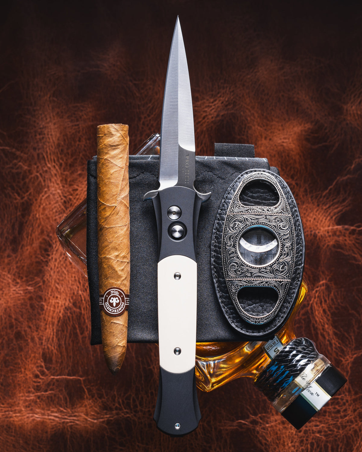 Pro-Tech-Pro-Tech 1951 Large Don - TUXEDO (Black Handle w/ Ivory Micarta Inlay) Handles - Satin Fully 3D Machined 154cm Blade - Satin Hardware-6-Urban Cutlery