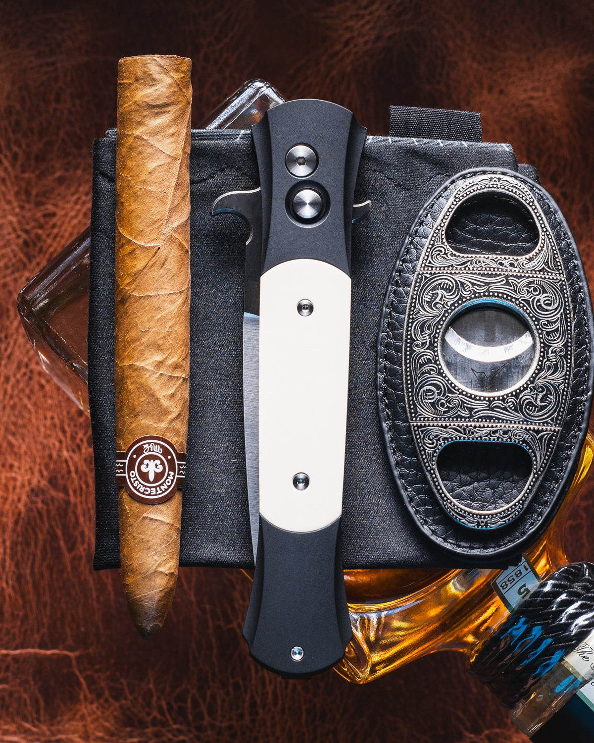 Pro-Tech-Pro-Tech 1951 Large Don - TUXEDO (Black Handle w/ Ivory Micarta Inlay) Handles - Satin Fully 3D Machined 154cm Blade - Satin Hardware-8-Urban Cutlery