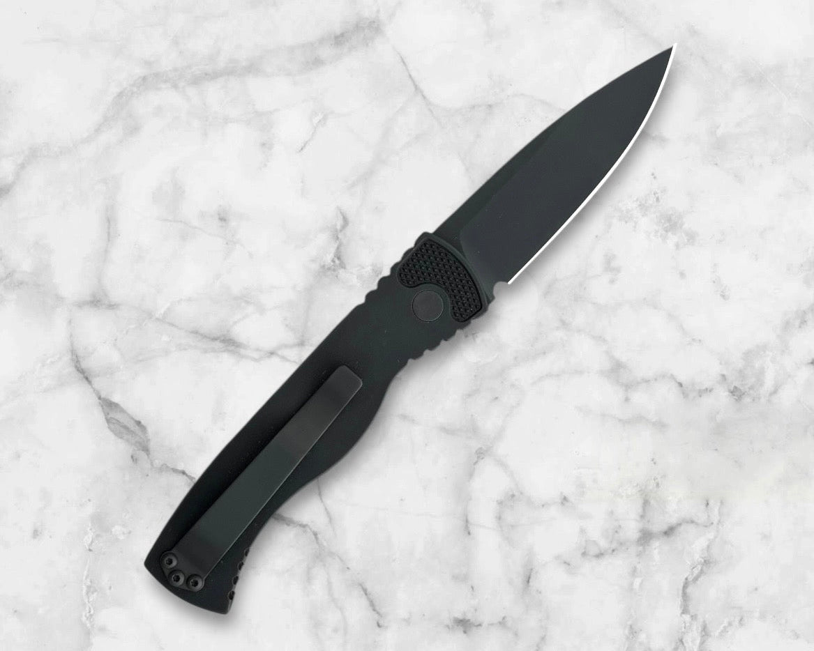 Pro-Tech-Pro-Tech 2025 F&F Show Exclusive SKULL Ltd. Edition TR-2 AUTO - Black Aluminum handle, Bruce Shaw designed sterling silver skull - Black Magnacut Blade - Pearl Button-Folding Knife-Urban Cutlery
