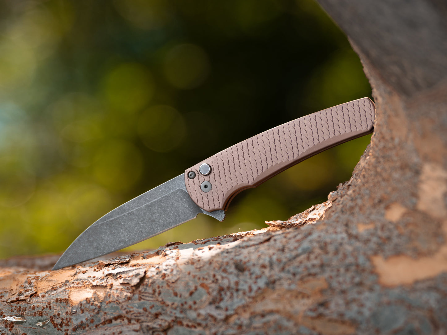 Pro-Tech-Pro-Tech 5336.LTD.AW.FDE Malibu - FDE 7075 "Dragon Scale" Handle - Acid Washed Wharncliffe Magnacut Blade - Black Lip Pearl Button - Blasted Hardware-1-Urban Cutlery