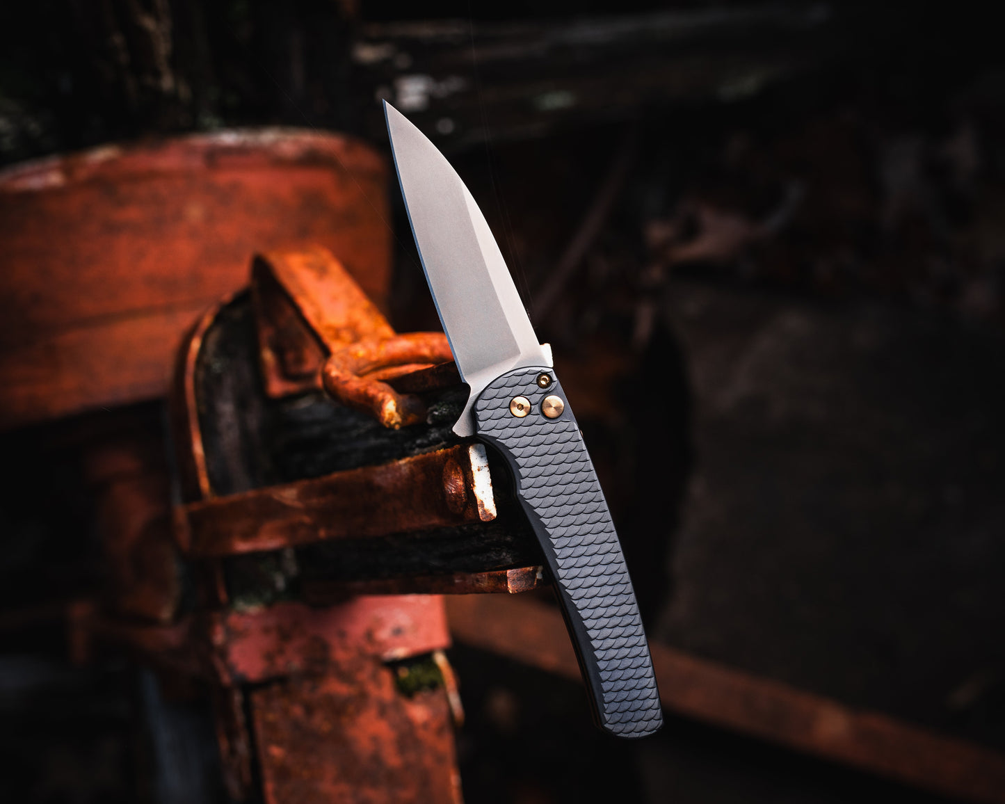 Pro-Tech-Pro-Tech 5336.LTD.SG.RGH Malibu - Black 7075 "Dragon Scale" Handle - Smoky Grey Wharncliffe Magnacut Blade - Rose Gold Hardware - Black Clip-1-Urban Cutlery
