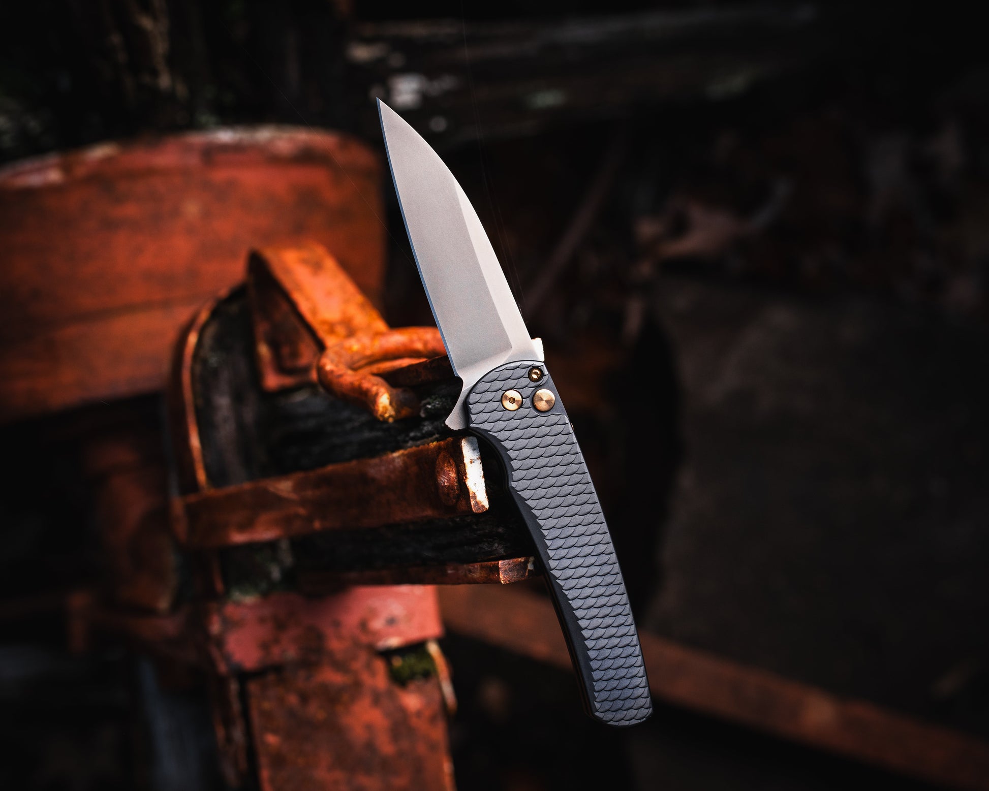 Pro-Tech-Pro-Tech 5336.LTD.SG.RGH Malibu - Black 7075 "Dragon Scale" Handle - Smoky Grey Wharncliffe Magnacut Blade - Rose Gold Hardware - Black Clip-1-Urban Cutlery