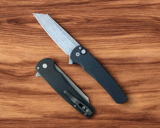 Pro-Tech-Pro-Tech 5435-AW Malibu - Black 7075 "Dragon Scale" Handle - Acid Washed Reverse Tanto Magnacut Blade - Blasted Hardware-1-Urban Cutlery