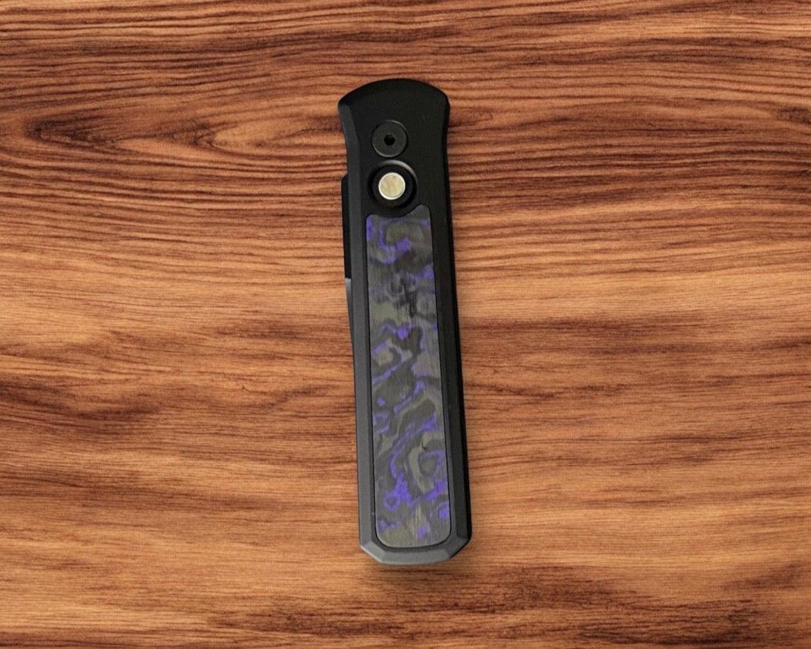 Pro-Tech-Pro-Tech 7214.Violet.CF.20CV Godson AUTO - Violet Marble Carbon Fiber Inlay Handles - DLC Satin 20CV Blade - Black Lip Pearl Button-4-Urban Cutlery