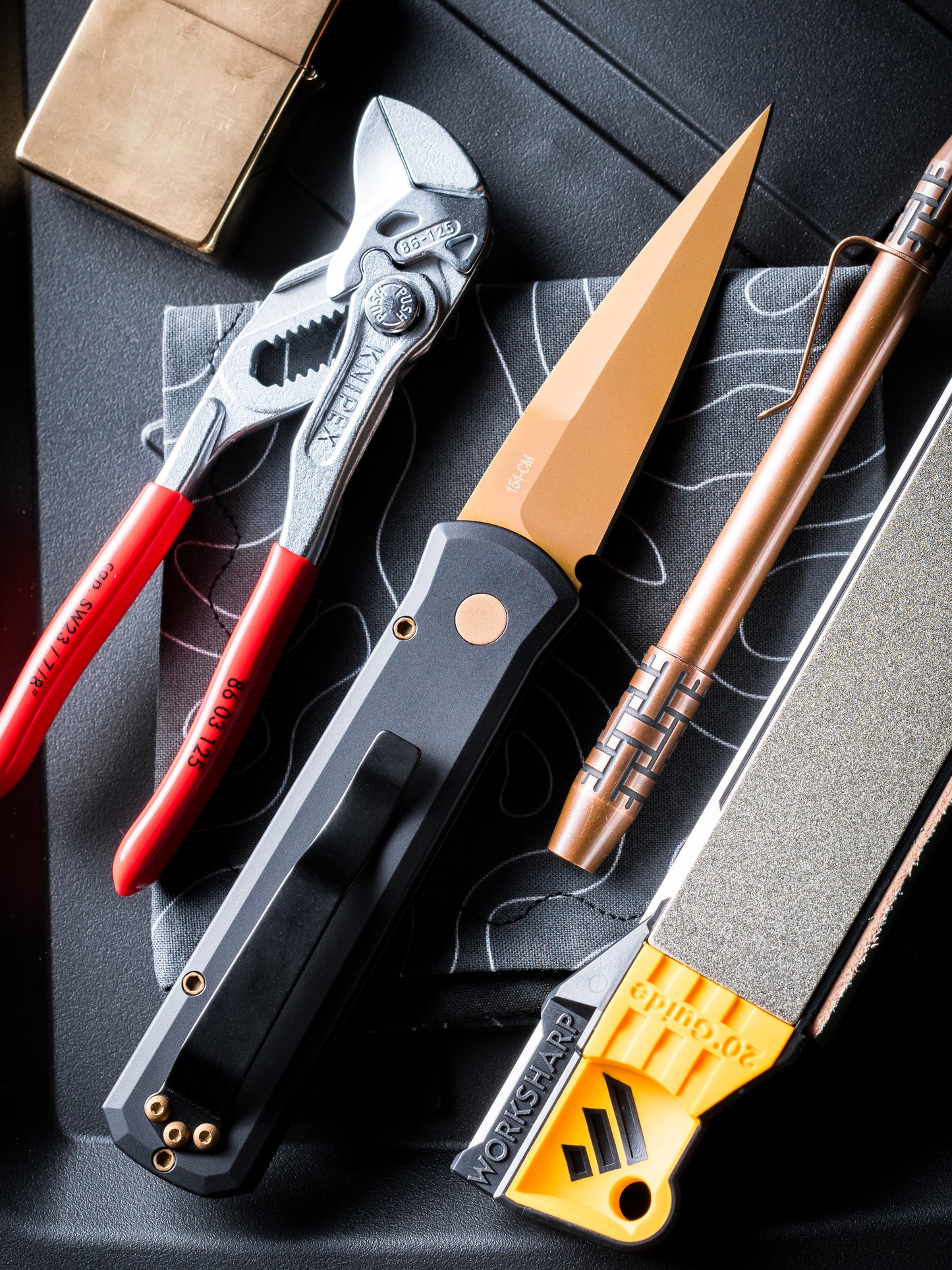 Pro-Tech-Pro-Tech 721.TAN Godson AUTO - Solid Black Handles - Tan PVD 154CM Blade - Matching Tan PVD Hardware-4-Urban Cutlery