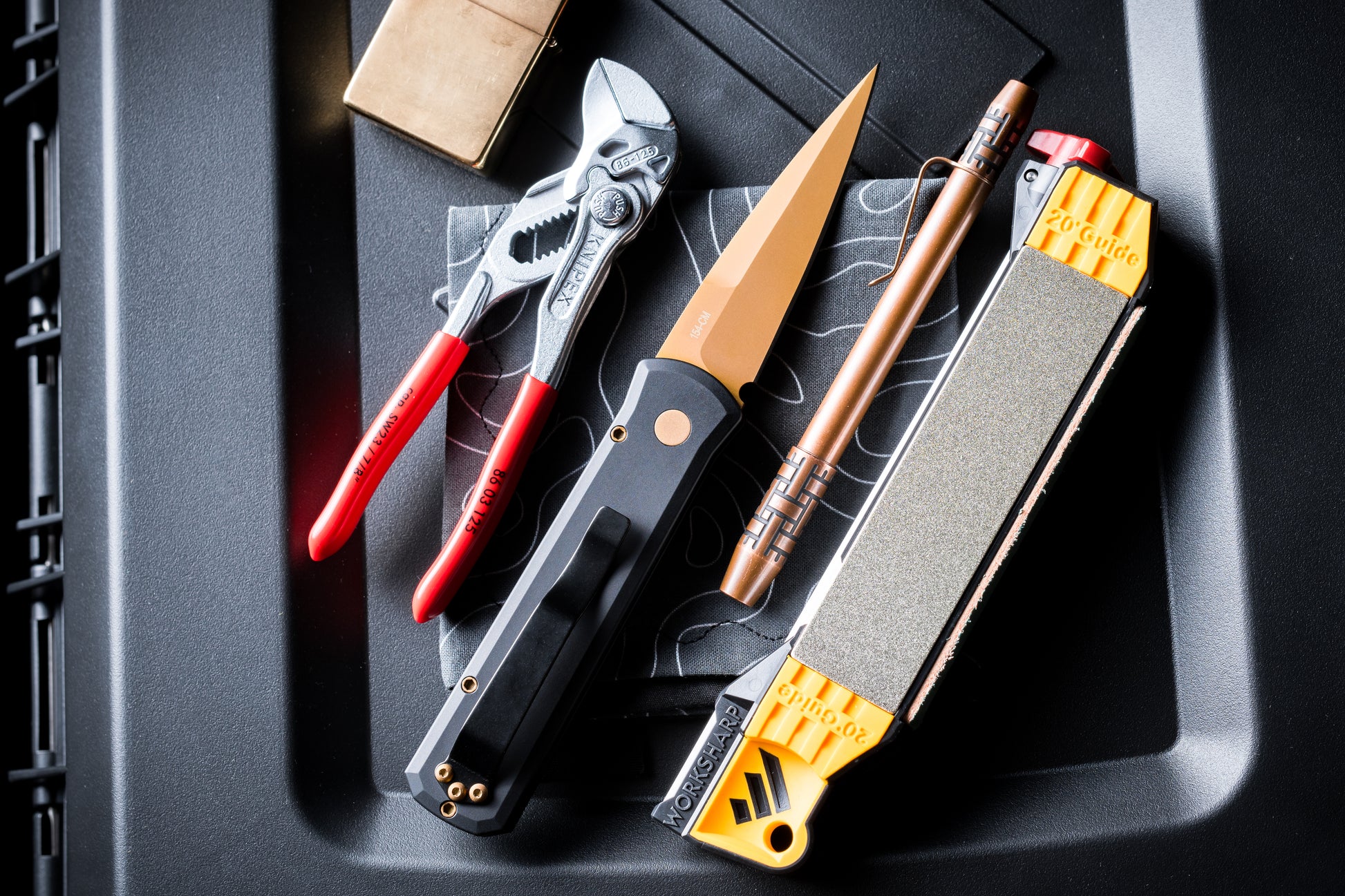 Pro-Tech-Pro-Tech 721.TAN Godson AUTO - Solid Black Handles - Tan PVD 154CM Blade - Matching Tan PVD Hardware-6-Urban Cutlery