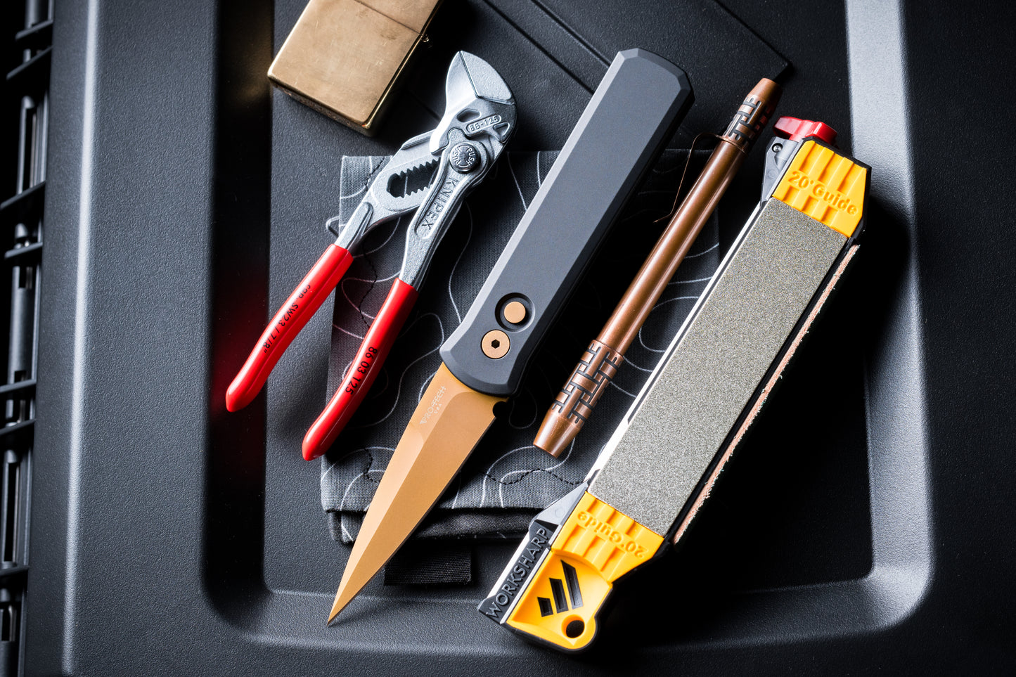 Pro-Tech-Pro-Tech 721.TAN Godson AUTO - Solid Black Handles - Tan PVD 154CM Blade - Matching Tan PVD Hardware-7-Urban Cutlery
