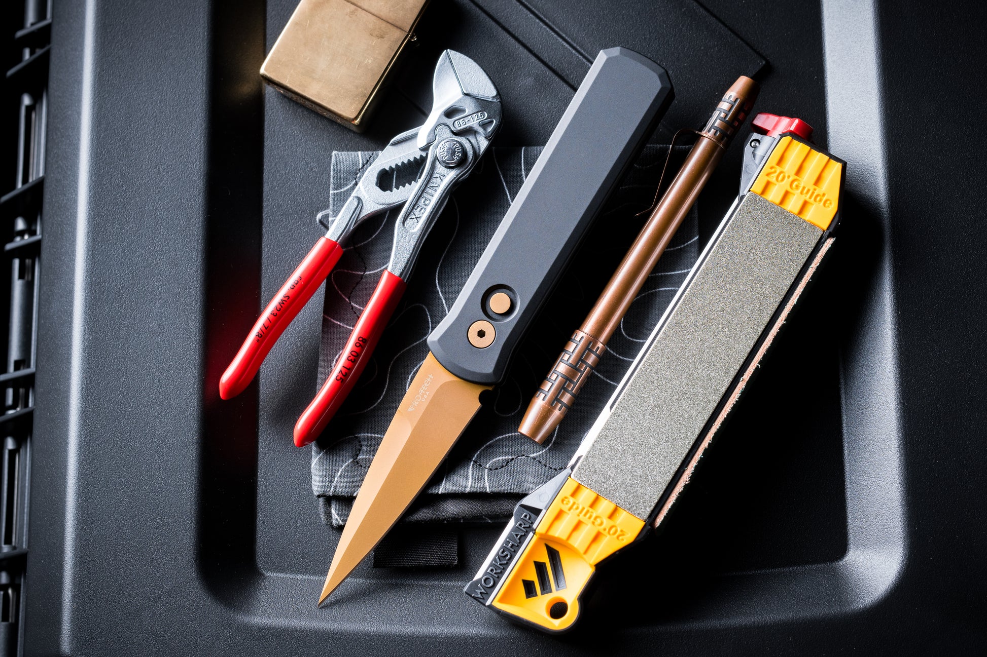Pro-Tech-Pro-Tech 721.TAN Godson AUTO - Solid Black Handles - Tan PVD 154CM Blade - Matching Tan PVD Hardware-7-Urban Cutlery